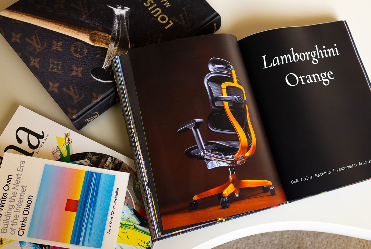 Interior spread — Lamborghini Orange chair